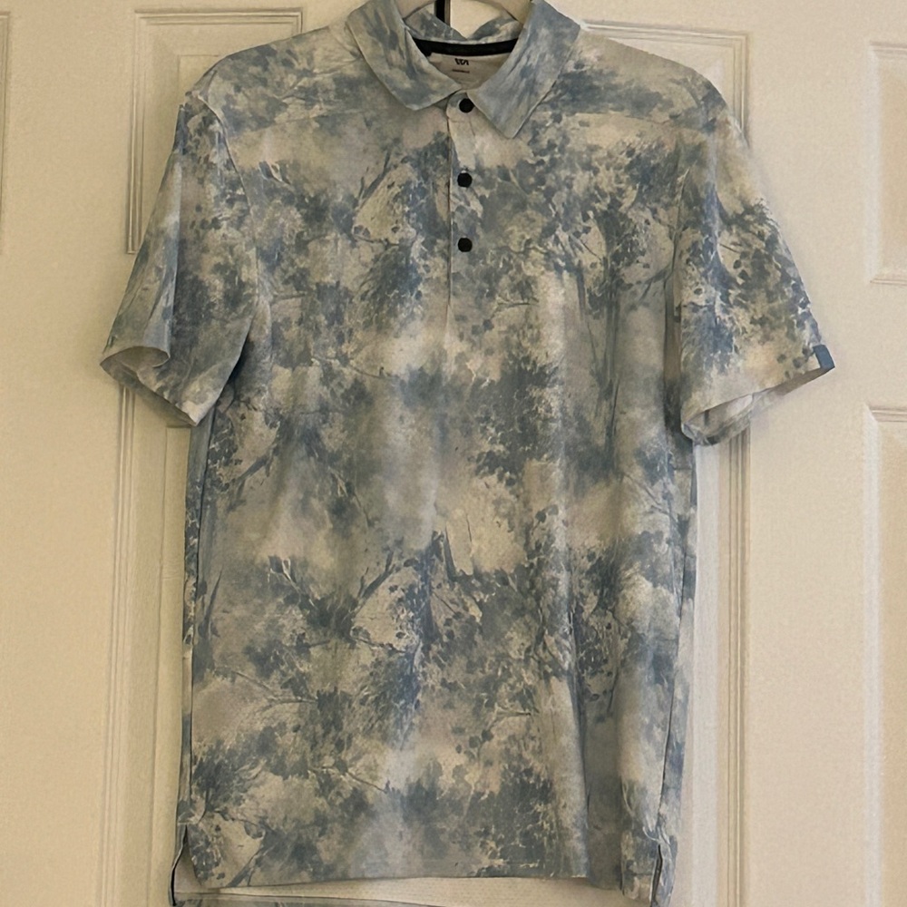 VRST Men's Floral Mesh Print Golf Polo Shirt Quiet Shade Grey Short Sleeve Small